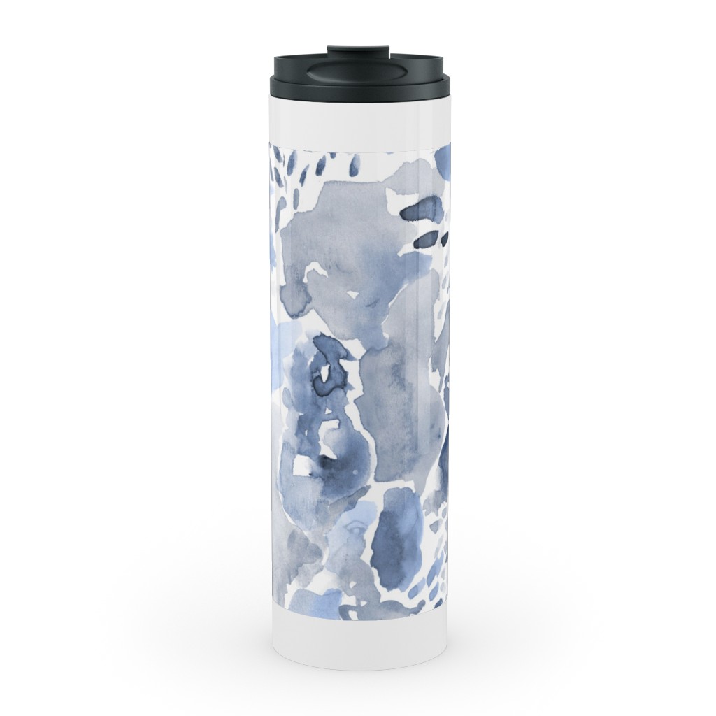 Happy Abstract Watercolor Stainless Mug, White,  , 20oz, Blue