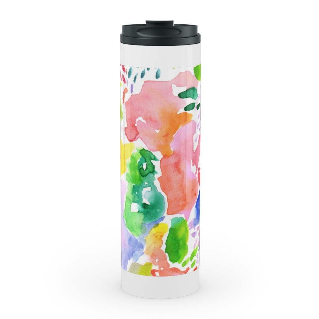 Happy Abstract Watercolor Stainless Mug, White,  , 20oz, Multicolor