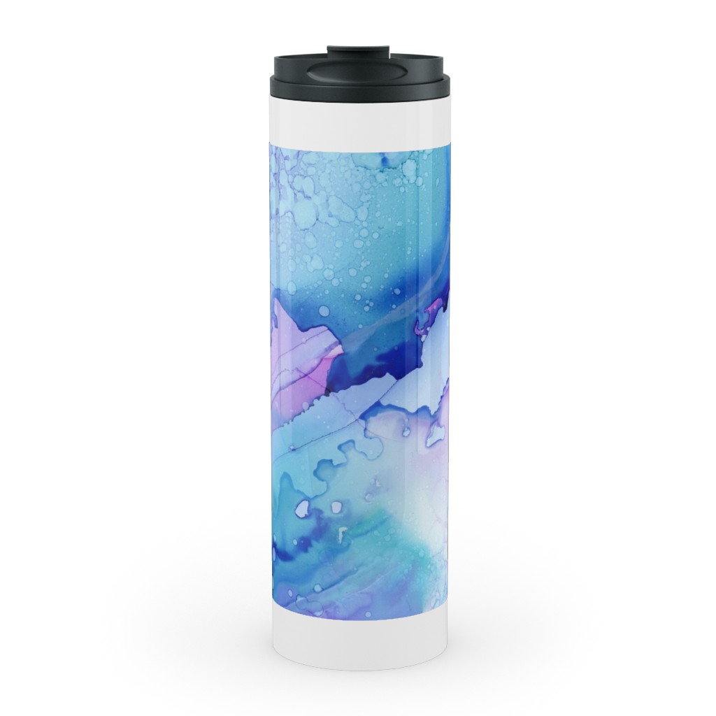 Watercolor Waves - Blue and Purple Stainless Mug, White,  , 20oz, Blue