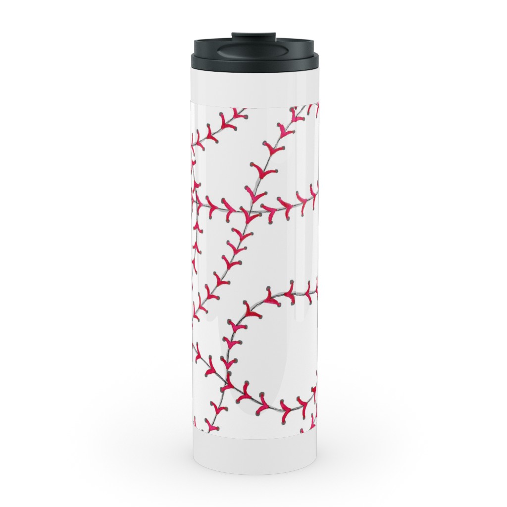 Baseball Seams - White Stainless Mug, White, , 20oz, Red, Red