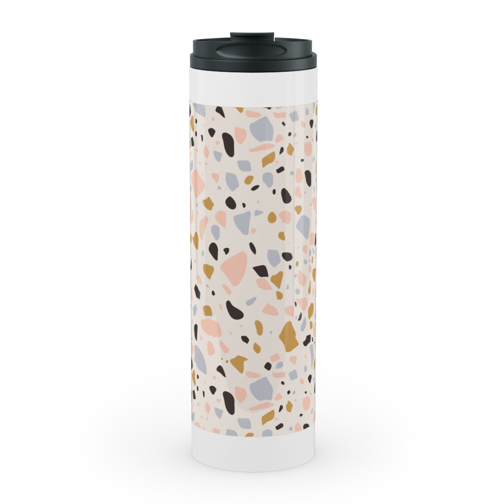 Terrazzo Coral - Gold Stainless Mug, White, , 20oz, Beige, Pearl