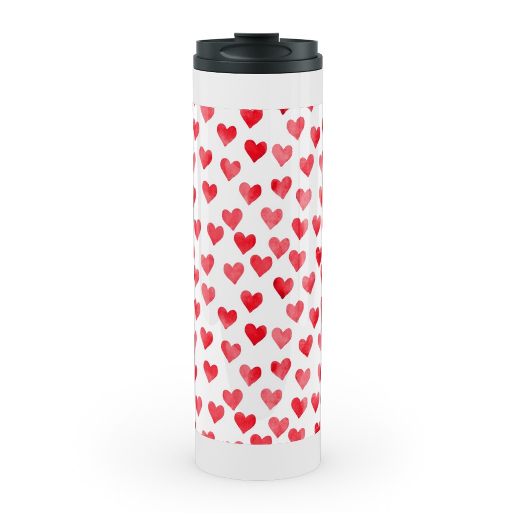 Watercolor Hearts - Red Stainless Mug, White,  , 20oz, Red