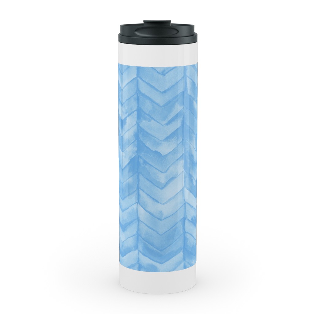 Watercolor Chevron Stainless Mug, White,  , 20oz, Blue