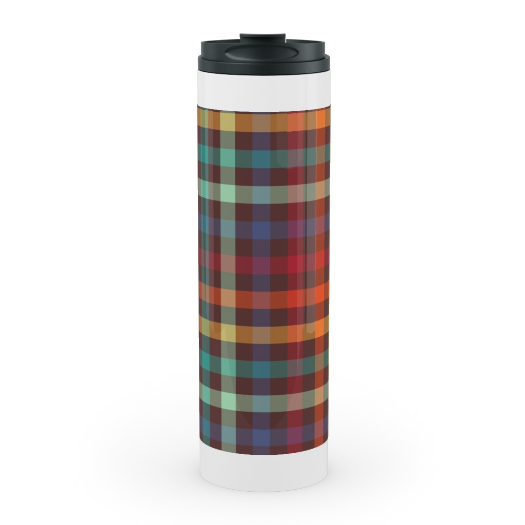 Retro Rainbow Plaid Stainless Mug, White, , 20oz, Multicolor