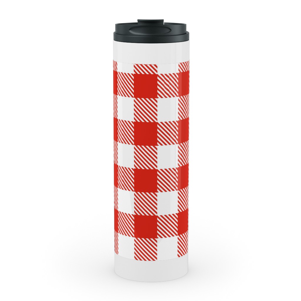 Red Gingham Pattern Stainless Mug, White, , 20oz, Red, Red