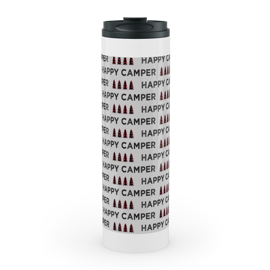 Happy Camper on Fog - Gray Stainless Mug, White, , 20oz, Brown, Brown