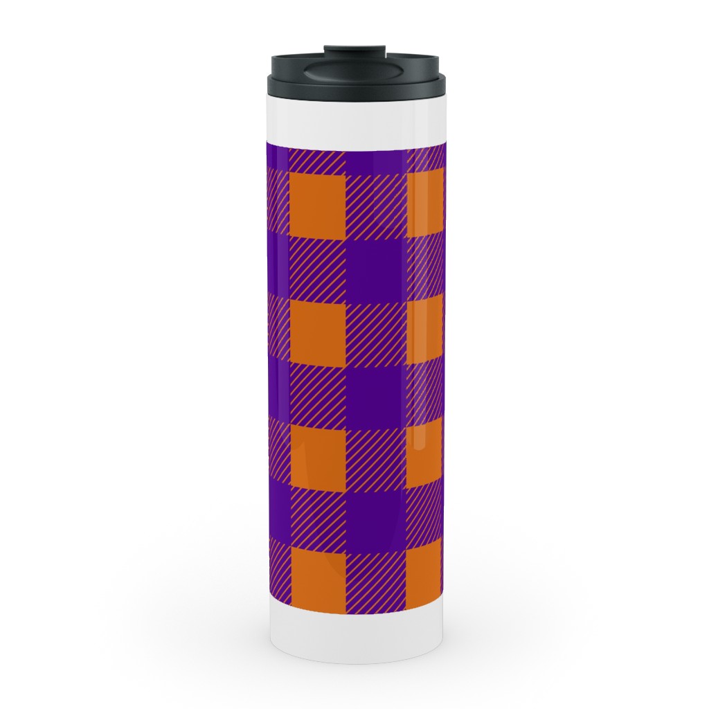 Buffalo Checked Plaid Stainless Mug, White, , 20oz, Purple, Grape Jelly
