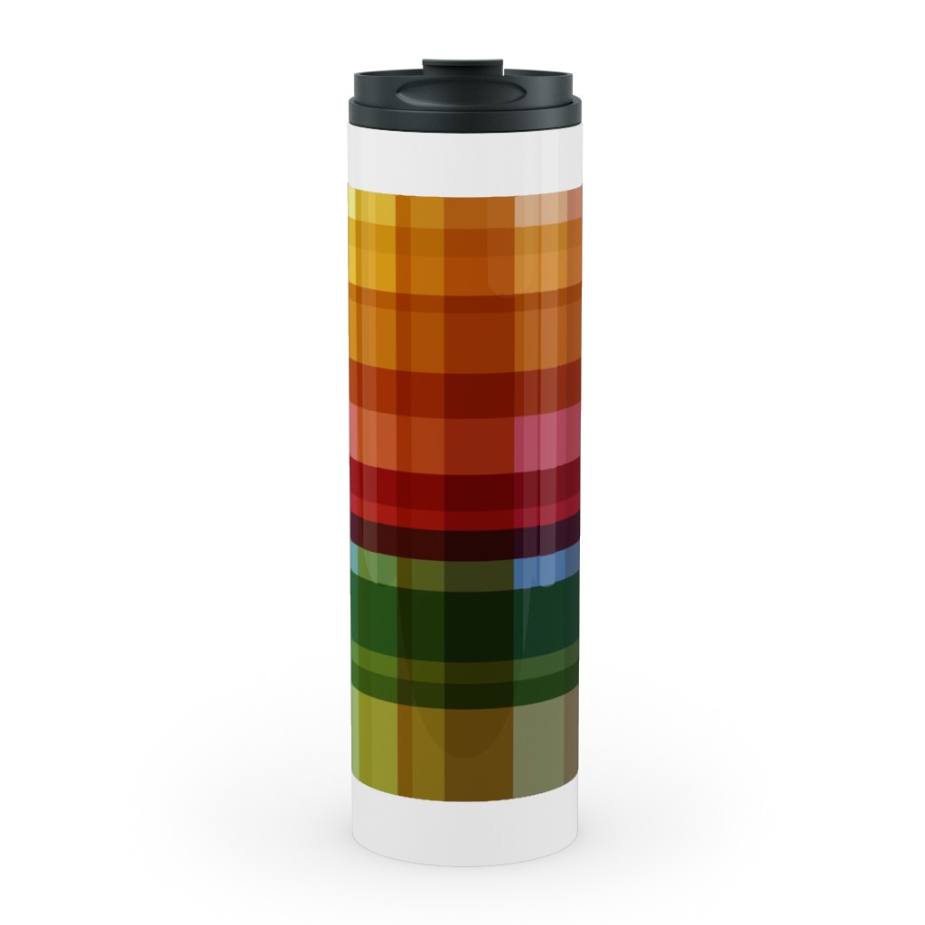 Gingham Rainbow Check Stainless Mug, White, , 20oz, Multicolor