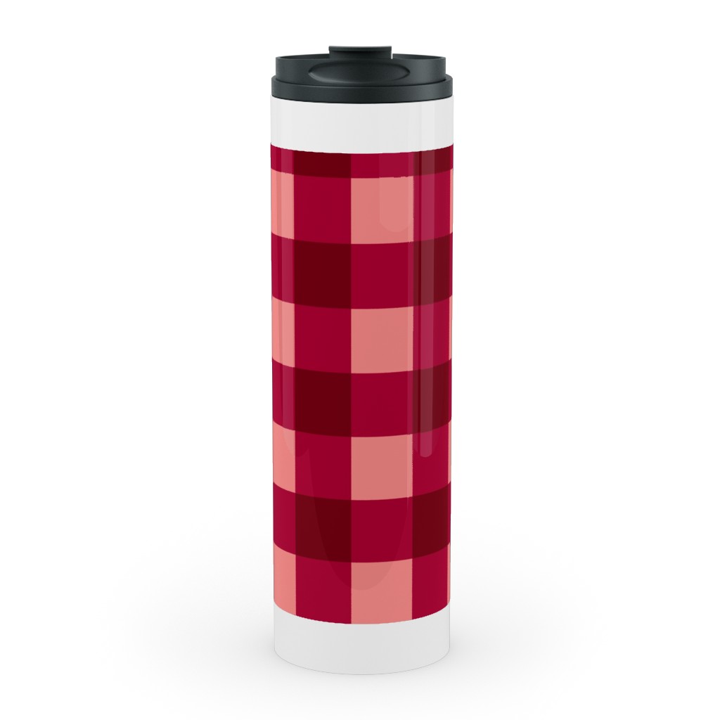 Gingham Check - Red and Pink Stainless Mug, White, , 20oz, Red, Red