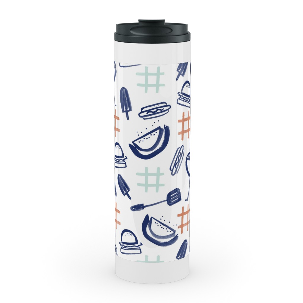 Summer Cookout Stainless Mug, White,  , 20oz, Blue