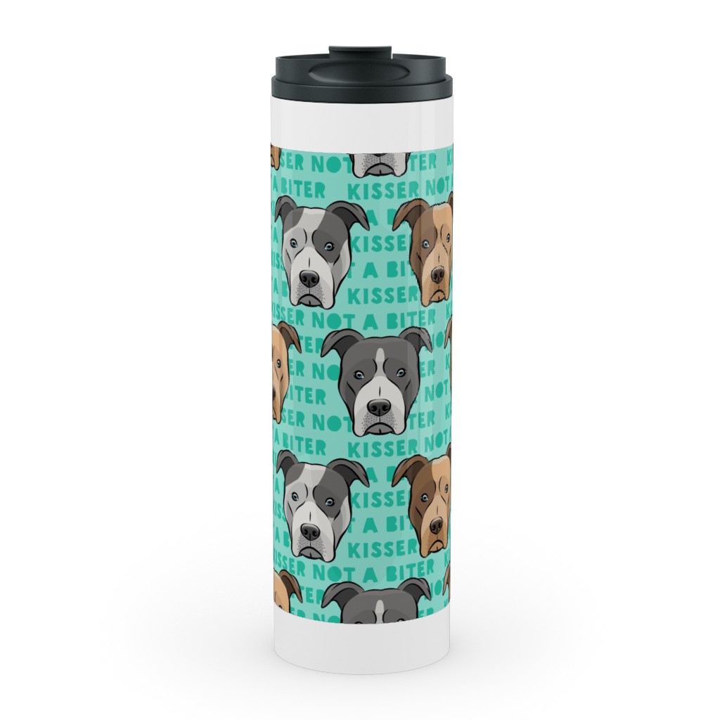 Kisser Not a Biter - Pit Bulls - Green Stainless Mug, White,  , 20oz, Blue