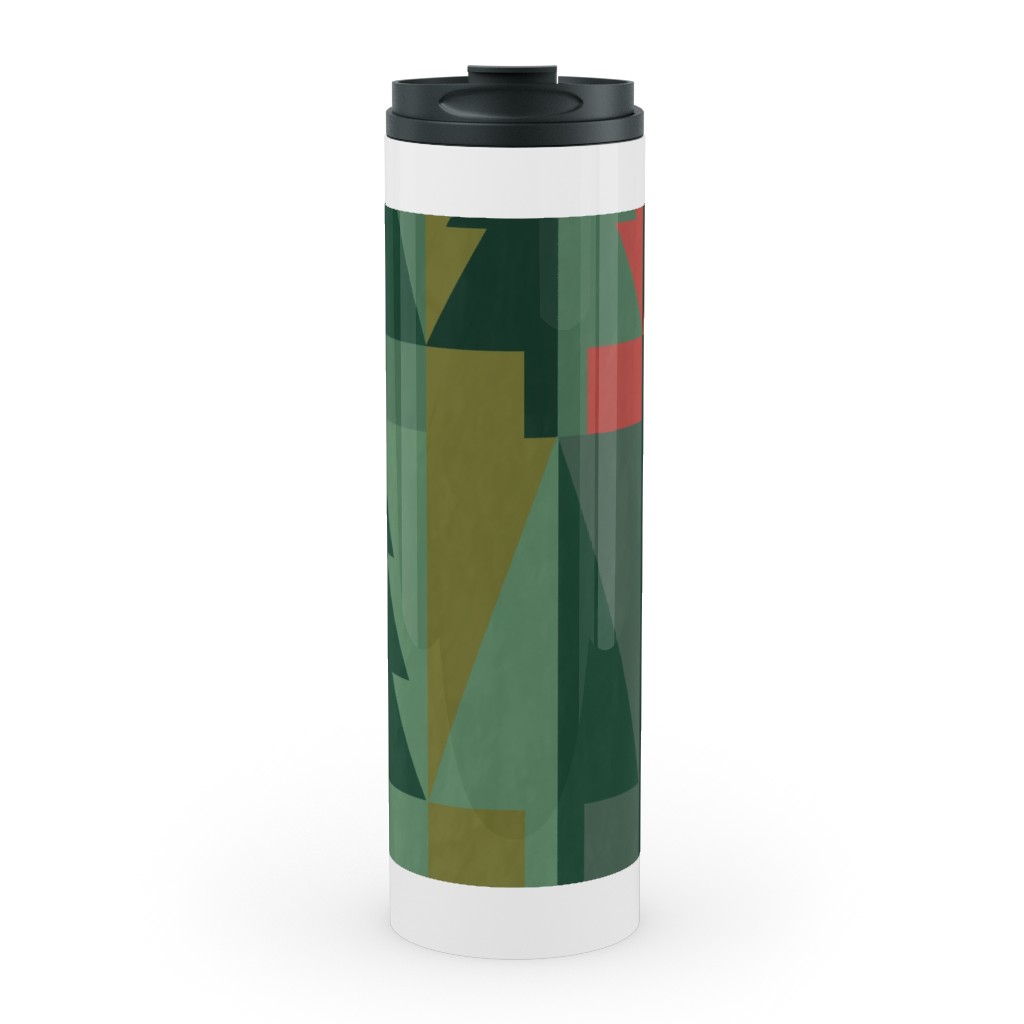 Geometric Forest - Red and Green Stainless Mug, White, , 20oz, Green, Classic Green