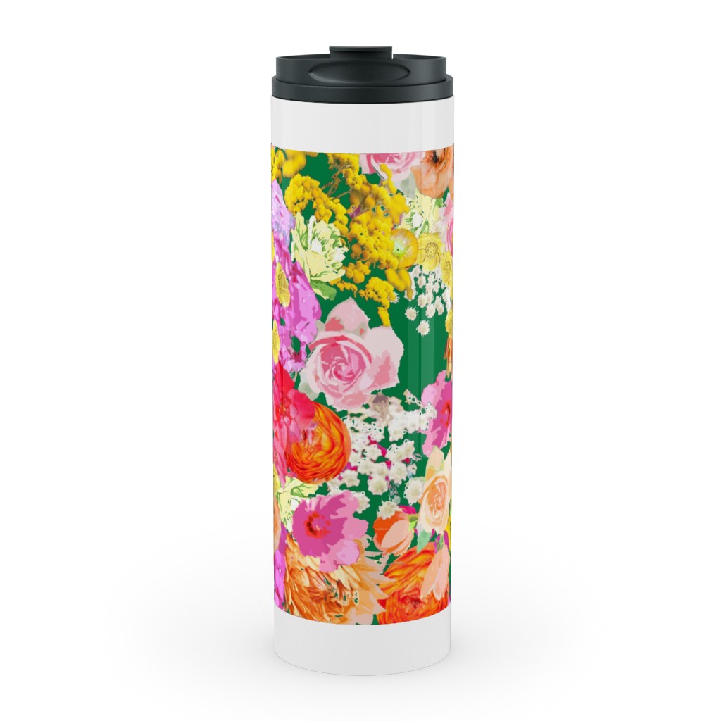 Summer Bright Floral - Kelly Green Stainless Mug, White,  , 20oz, Pink
