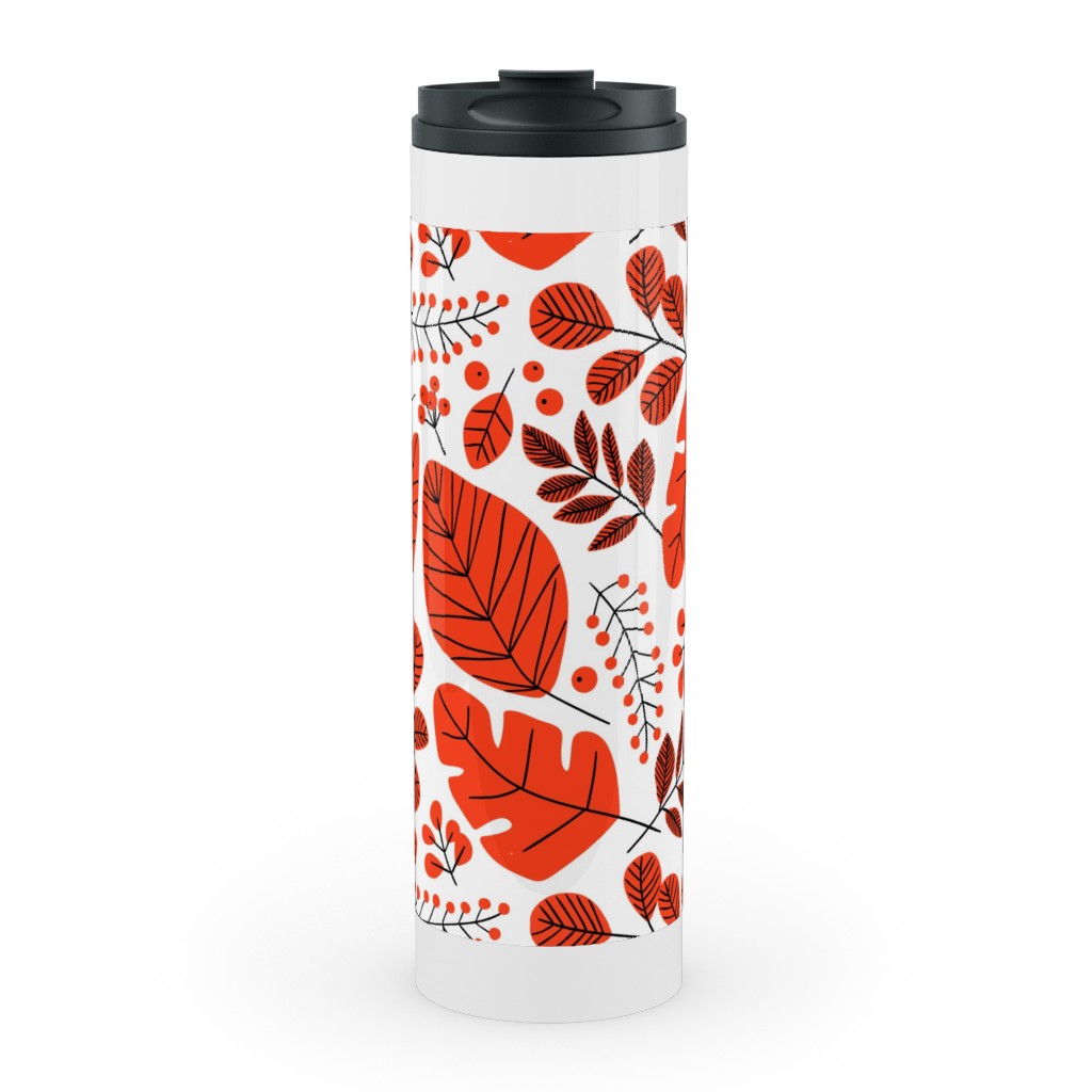 Red Leaves Stainless Mug, White, , 20oz, Red, Red