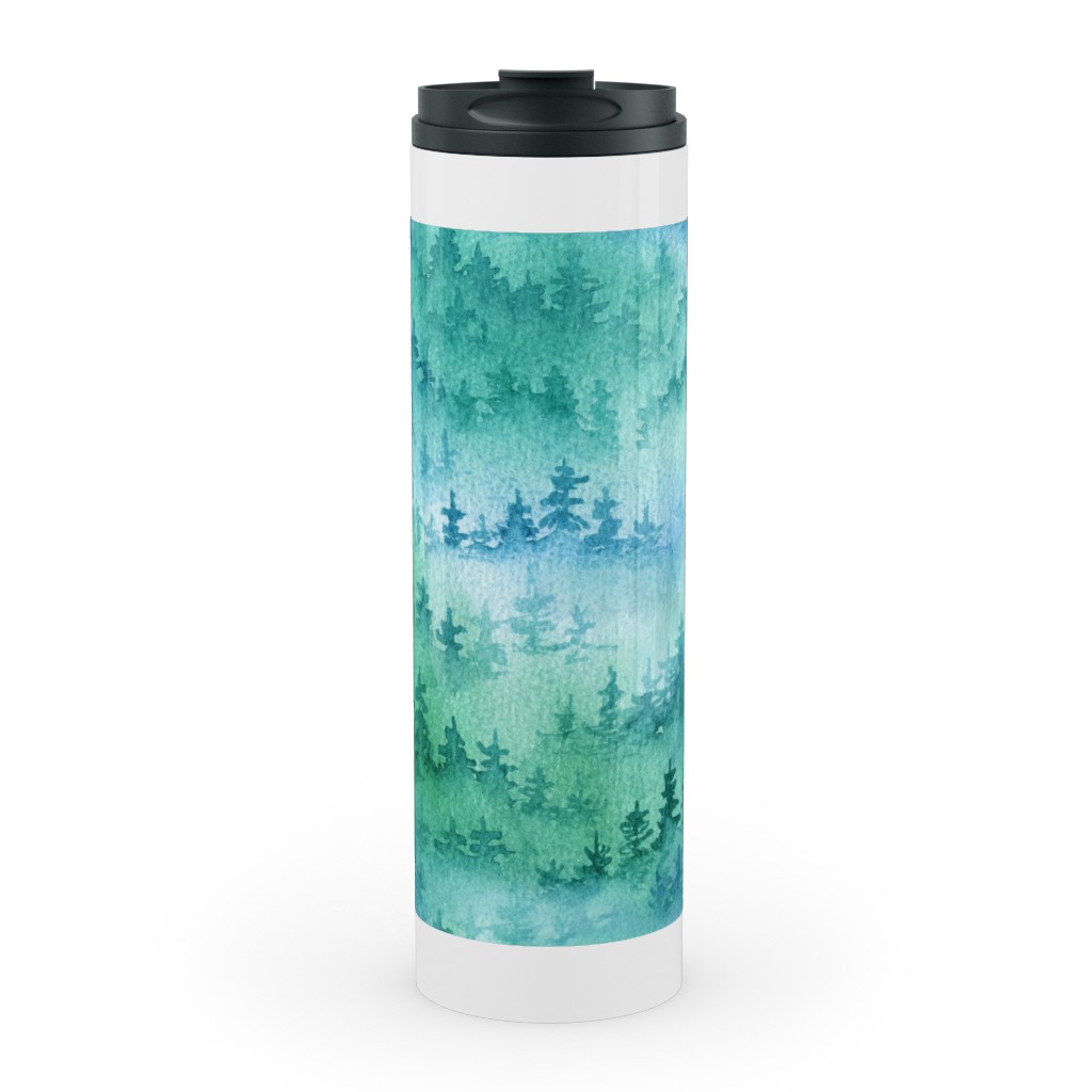 Watercolor Forest - Green and Blue Stainless Mug, White,  , 20oz, Green