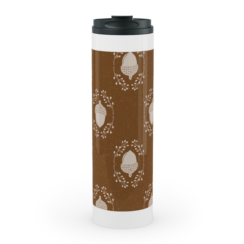 Autumn Acorn Rosehip Textured Damask Stainless Mug, White, , 20oz, Brown, Sap