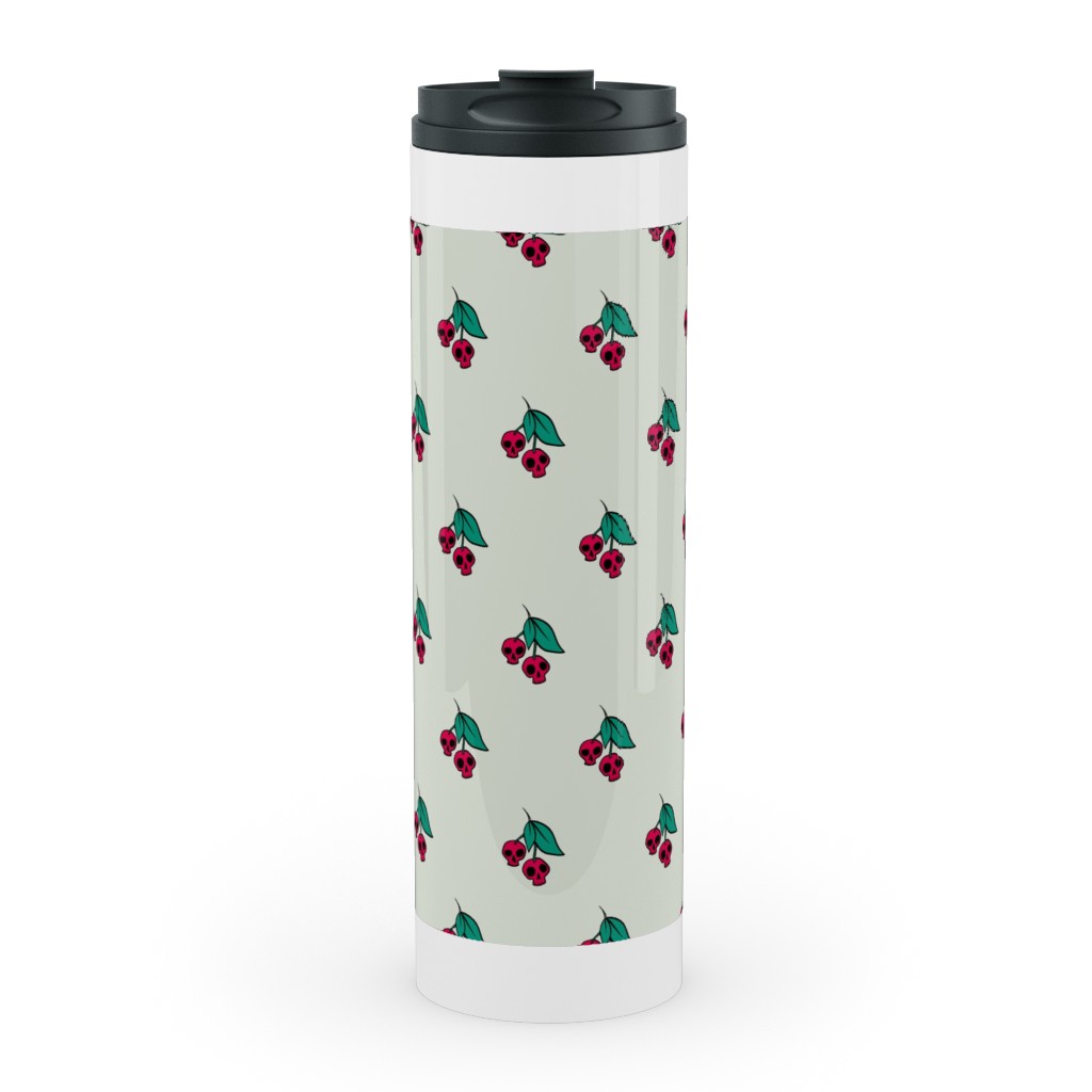 Skull Cherries Stainless Mug, White,  , 20oz, Multicolor
