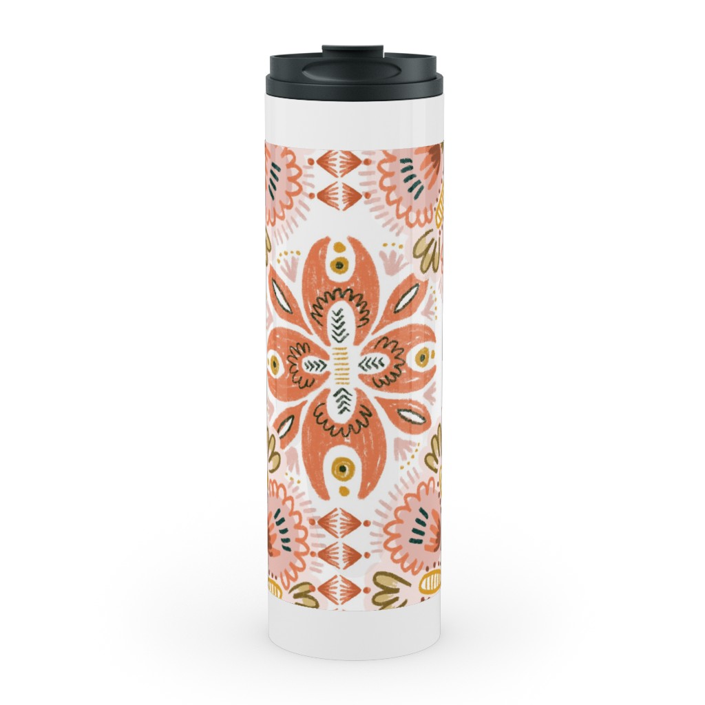 Pysanky - Boho - Warm Stainless Mug, White,  , 20oz, Pink