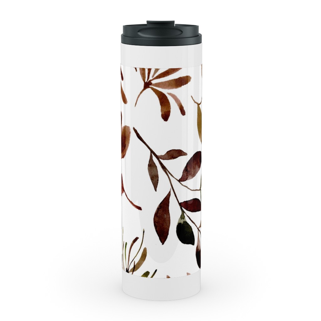 Leaves Nature Botanical Prints Stainless Mug, White, , 20oz, Brown, Cocoa