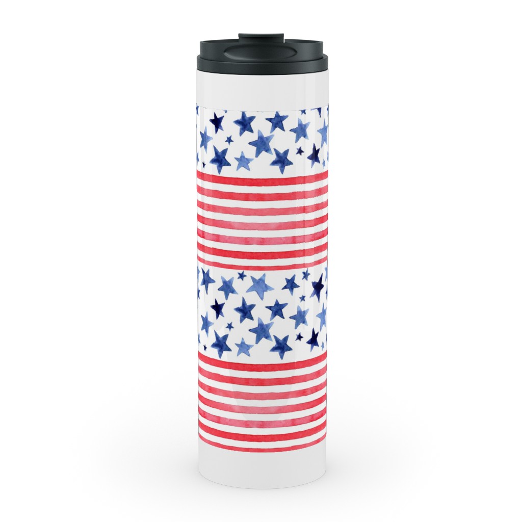 Watercolor Stars and Stripes - Red White and Blue Stainless Mug, White, , 20oz, Red, Red