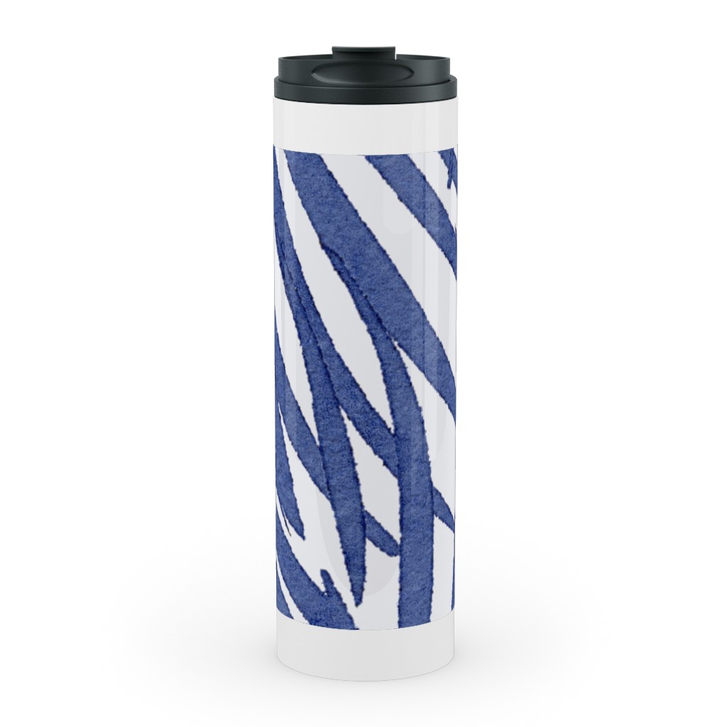 Watercolor Fronds - Cobalt Stainless Mug, White,  , 20oz, Blue