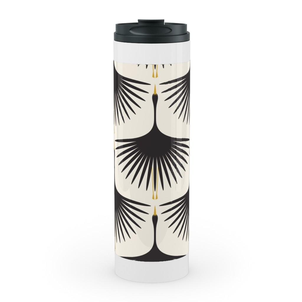 Art Deco Swans Stainless Mug, White, , 20oz, Beige, Antique White