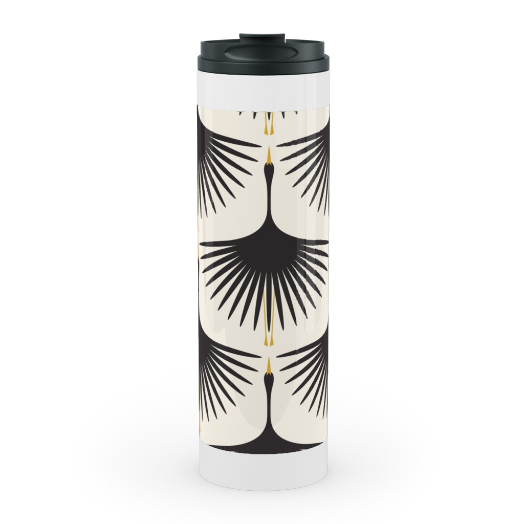 Art Deco Swans Stainless Mug, White,  , 20oz, Beige