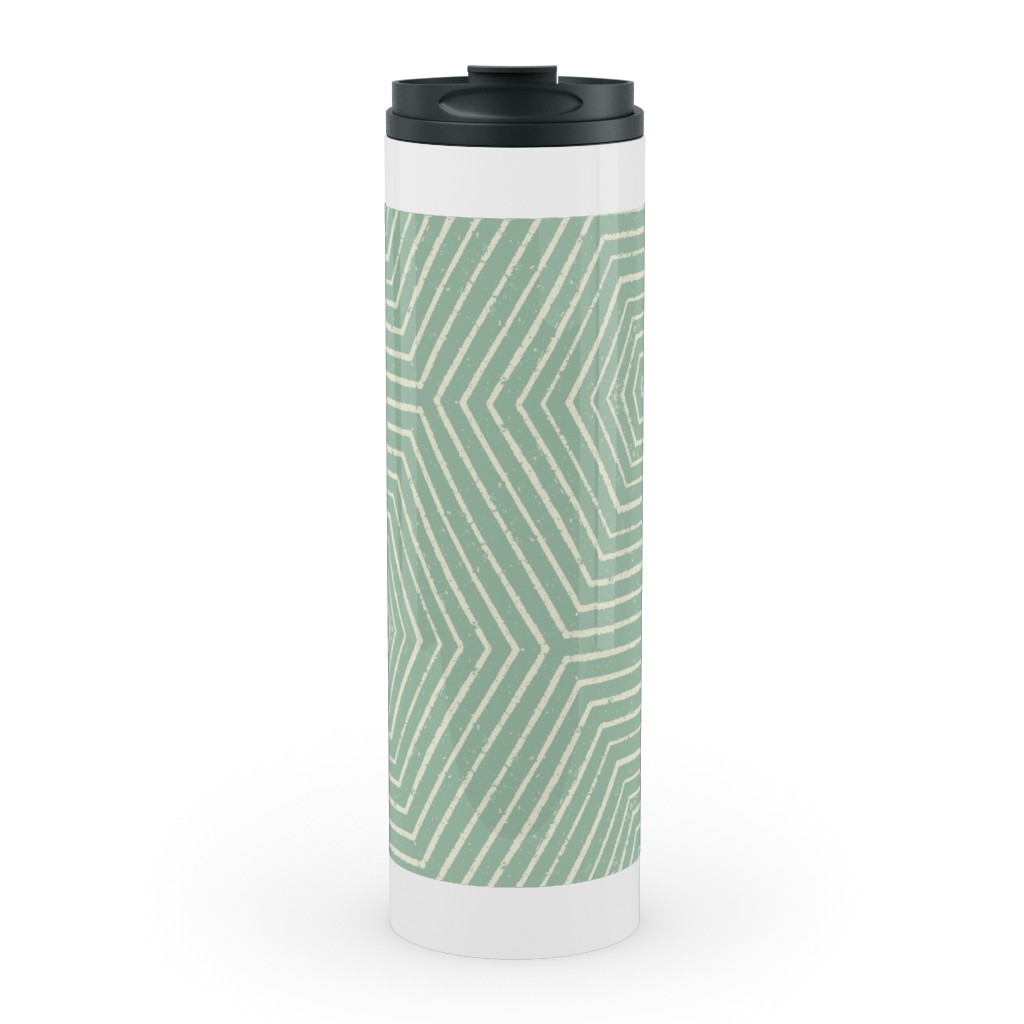 Concentric Hexagons Stainless Mug, White, , 20oz, Green, Aloe