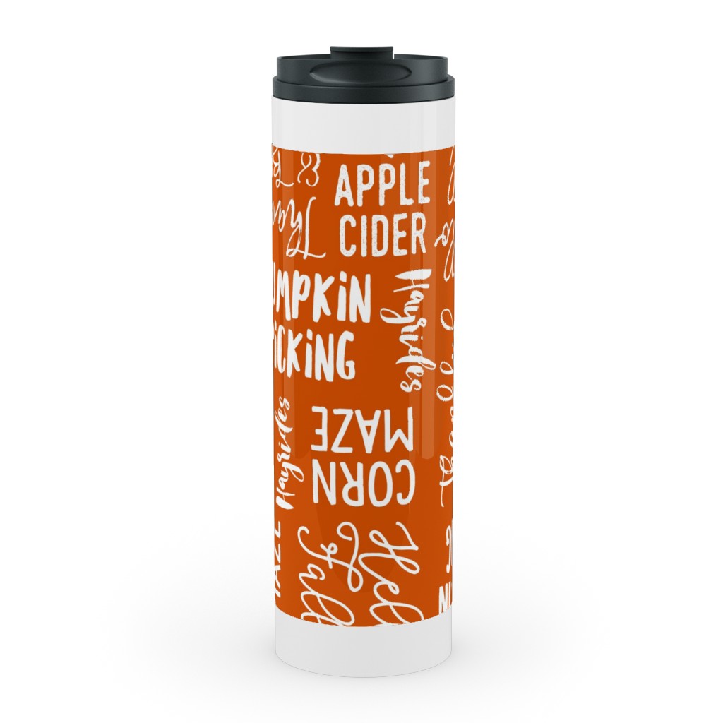 Favorite Things of Fall - Fall Words on Cider Stainless Mug, White,  , 20oz, Orange