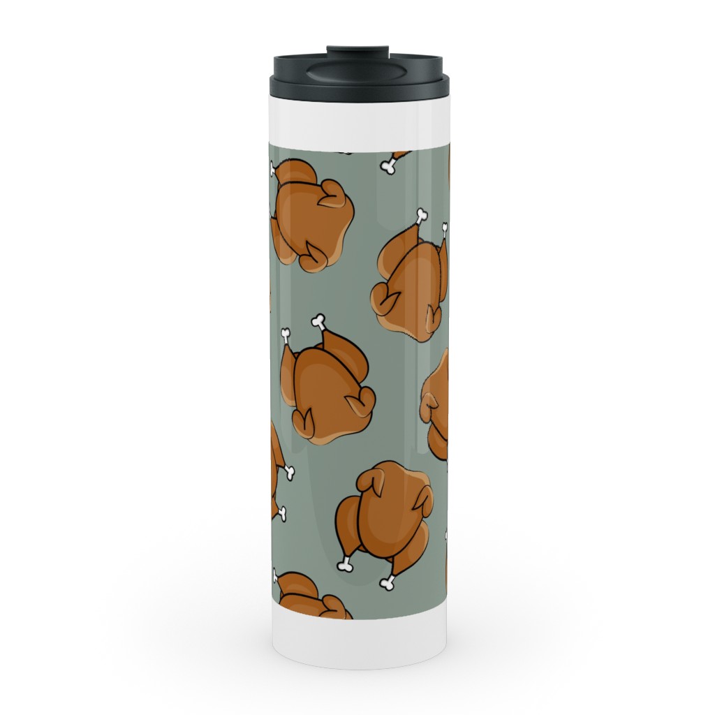 Thanksgiving Day Turkey Toss Stainless Mug, White, , 20oz, Green, Light Gray