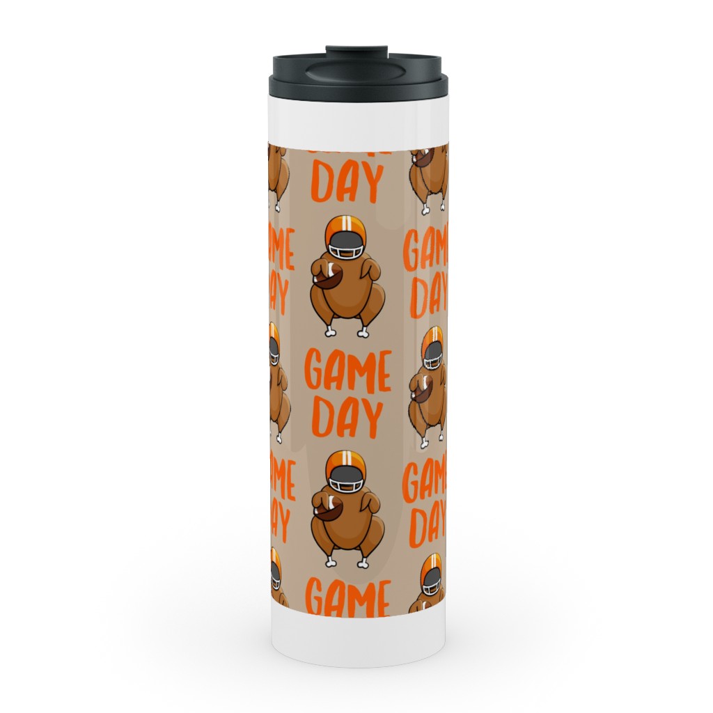 Game Day Turkey With Football - Tan Stainless Mug, White,  , 20oz, Beige