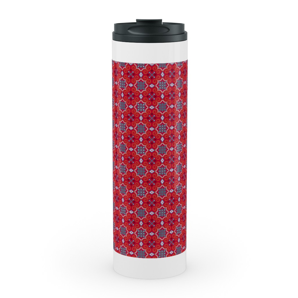 Oriental Ornament - Red Stainless Mug, White,  , 20oz, Red