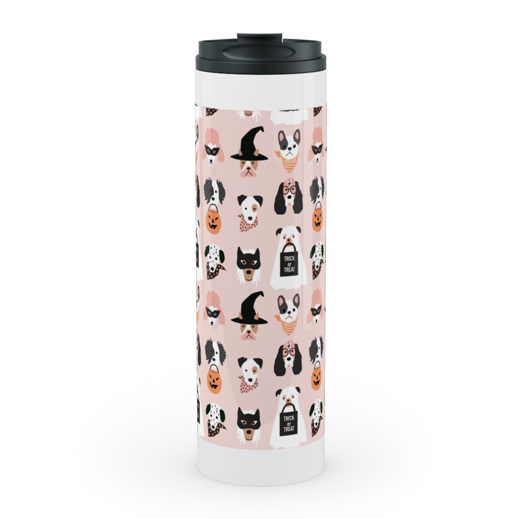 Halloween Puppies on Pink Stainless Mug, White, , 20oz, Pink, Bright Pink