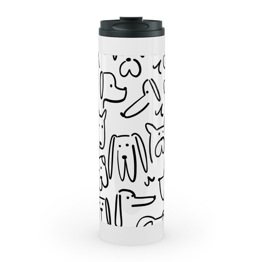Playful Pups - Black and White Stainless Mug, White, , 20oz, White, White