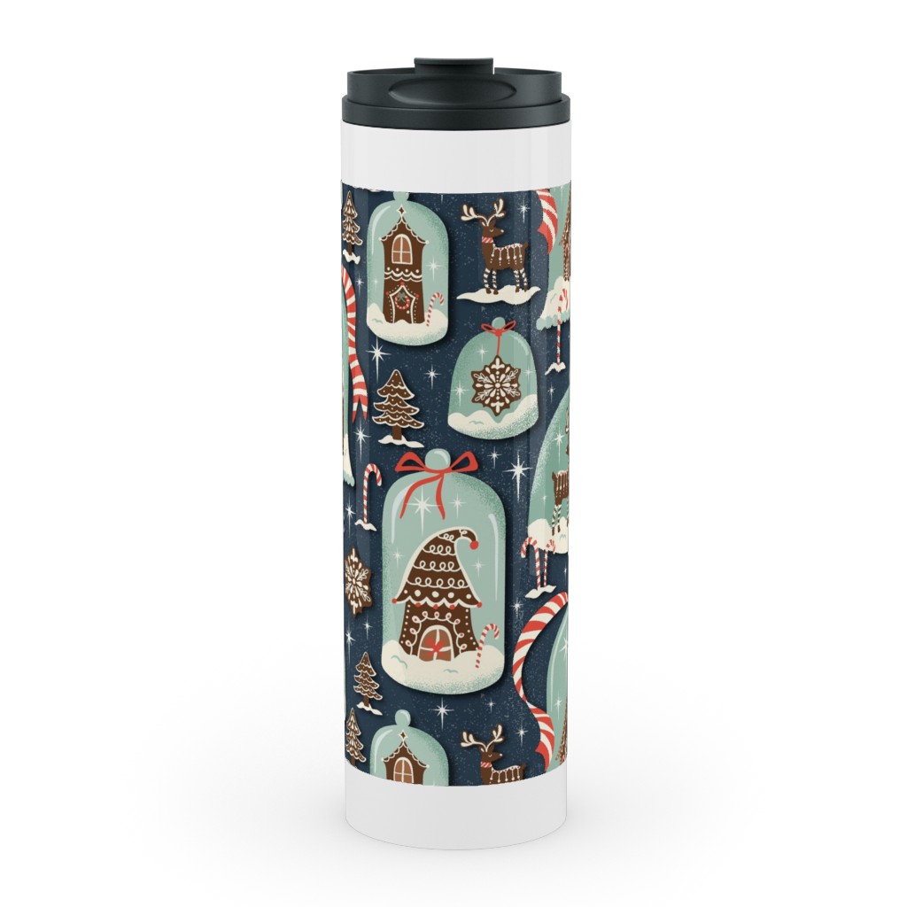 Christmas Gingerbread Village - Blue Stainless Mug, White,  , 20oz, Multicolor