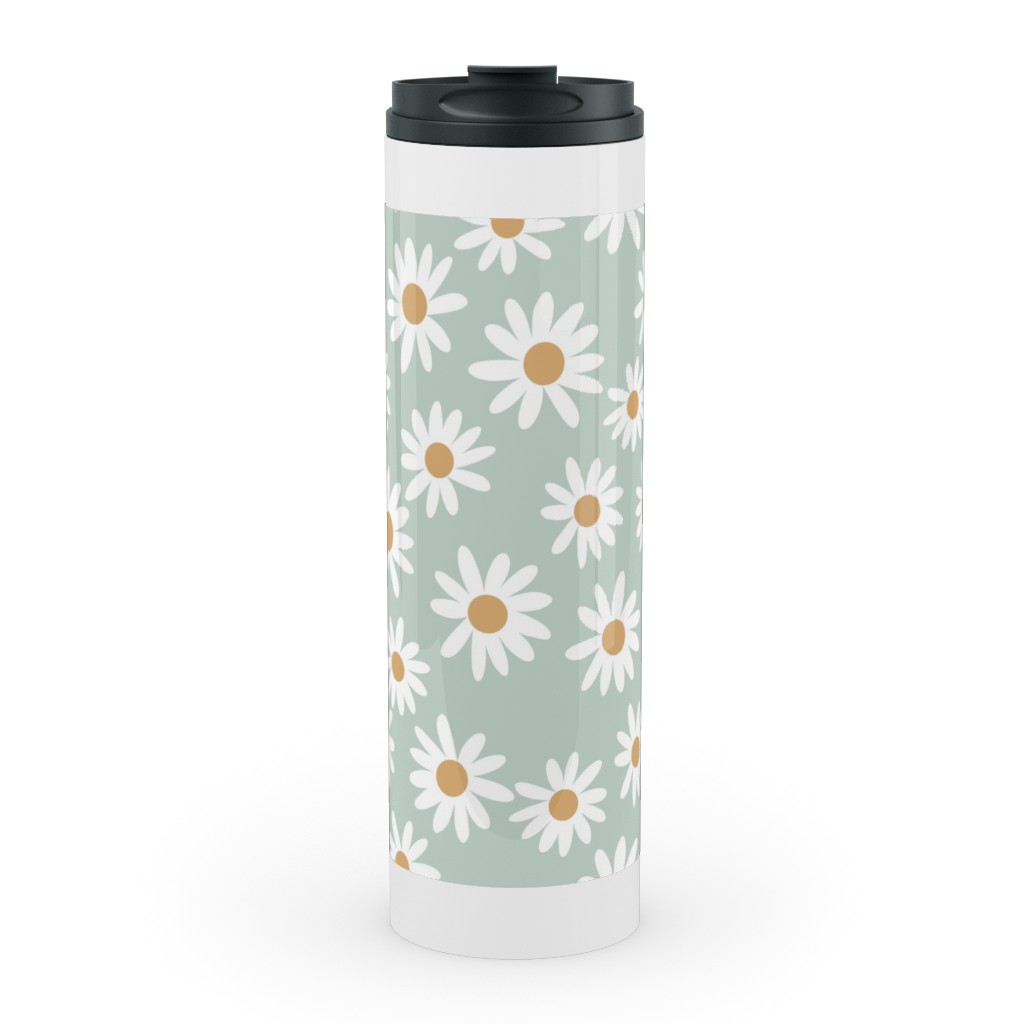 Daisies Stainless Mug, White,  , 20oz, Blue