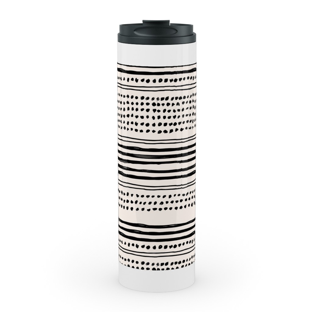 Minimal Mudcloth Stainless Mug, White, , 20oz, Beige, Charcoal