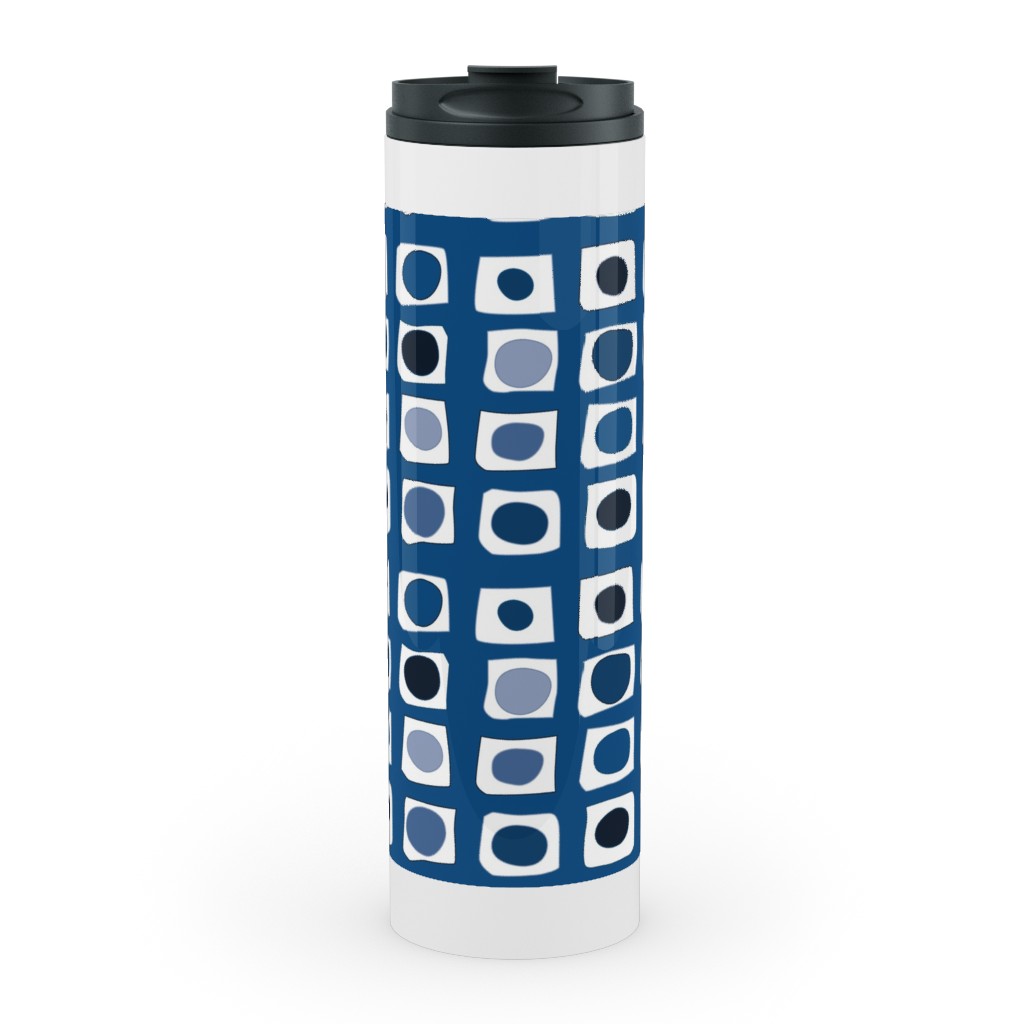 Little White Rectangles - Classic Blue Stainless Mug, White, , 20oz, Blue, True Blue