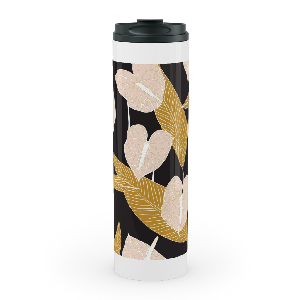 Art Nouveau Anthuriums - Black Mustard and Pale Peach Stainless Mug, White,  , 20oz, Multicolor
