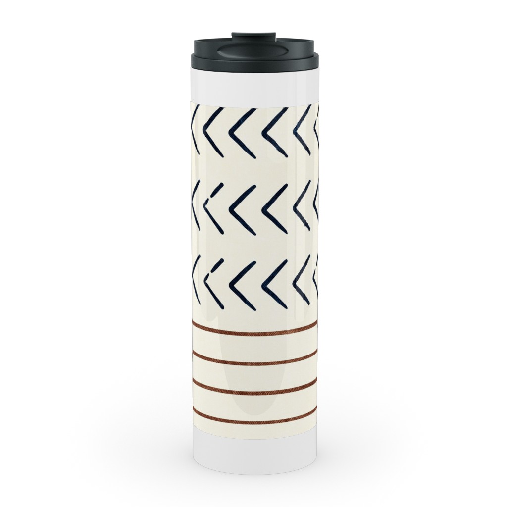 Arrow Stripes Mud Cloth Modern Stainless Mug, White, , 20oz, Beige, Antique White