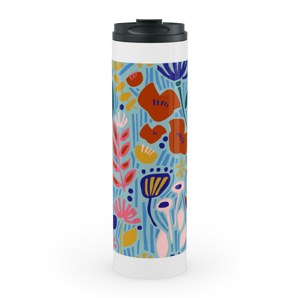 Paper Cut Floral Garden Stainless Mug, White, , 20oz, Multicolor, Sea