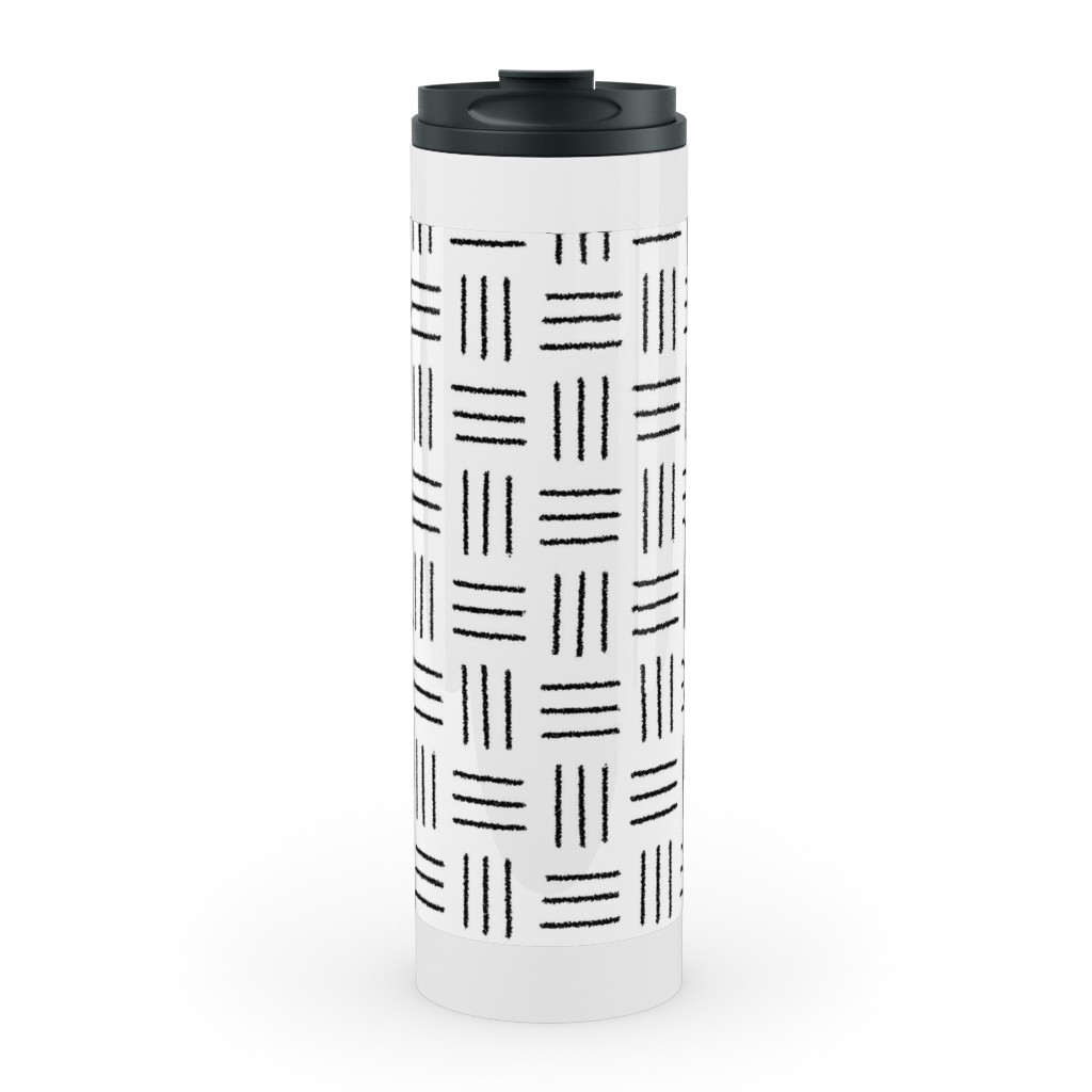 Mudcloth Basket Weave - Black on White Stainless Mug, White,  , 20oz, White