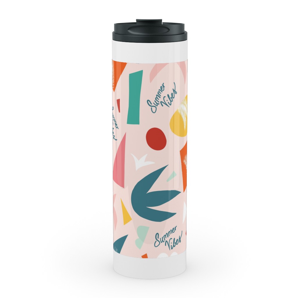 Summer Vibes Collage Stainless Mug, White,  , 20oz, Pink