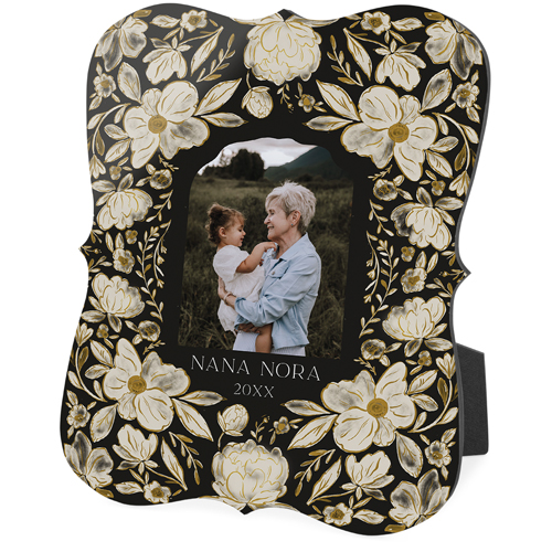 Dark Floral Frame Desktop Plaque, Bracket, 8x10, Black, black