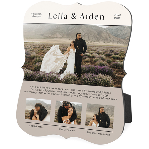 Wedding Timeline News Desktop Plaque, Bracket, 8x10, Beige