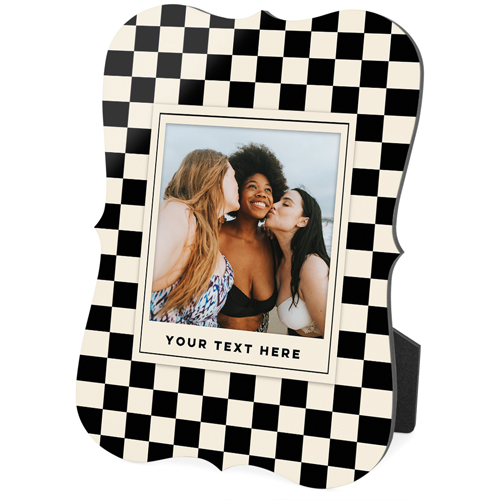Checkered Border Desktop Plaque, Bracket, 5x7, Black