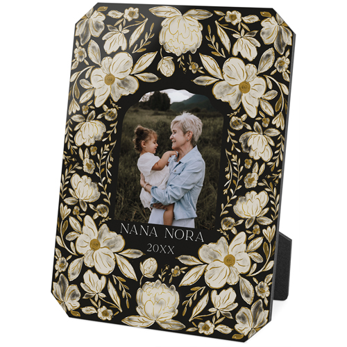 Dark Floral Frame Desktop Plaque, Ticket, 5x7, Black, black