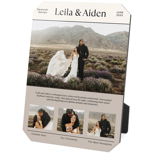 Wedding Timeline News Desktop Plaque, Ticket, 5x7, Beige, antique white