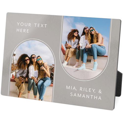 Double Arch Caption Desktop Plaque, Rectangle, 5x7, Gray