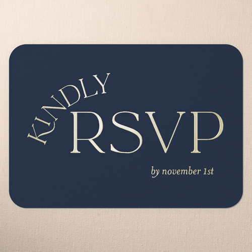 Modern Flow Wedding Response Card, Blue, Gold Foil, Signature Smooth Cardstock, Rounded